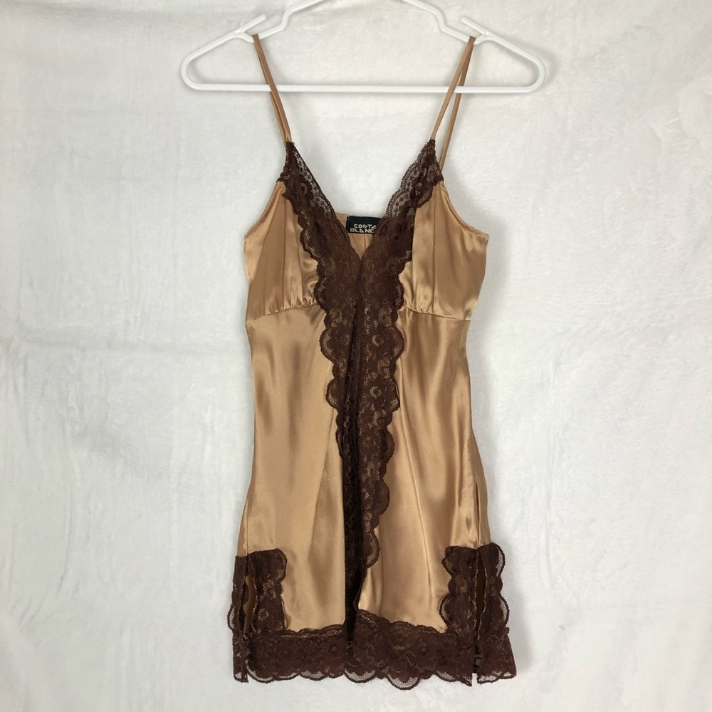 costa blanca small gold brown lace trim slip dress - Picture 13 of 14